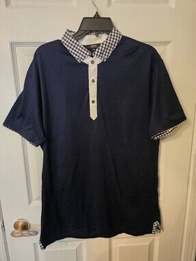 Navy Polo with Checked Collar and Trim